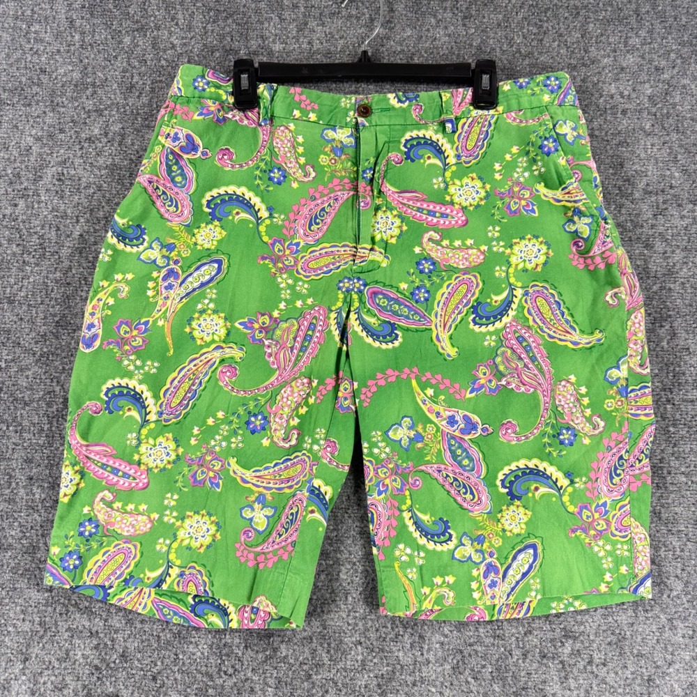 Polo Ralph Lauren Paisley Chino Shorts Men 34 Green Cotton Multi Color Print